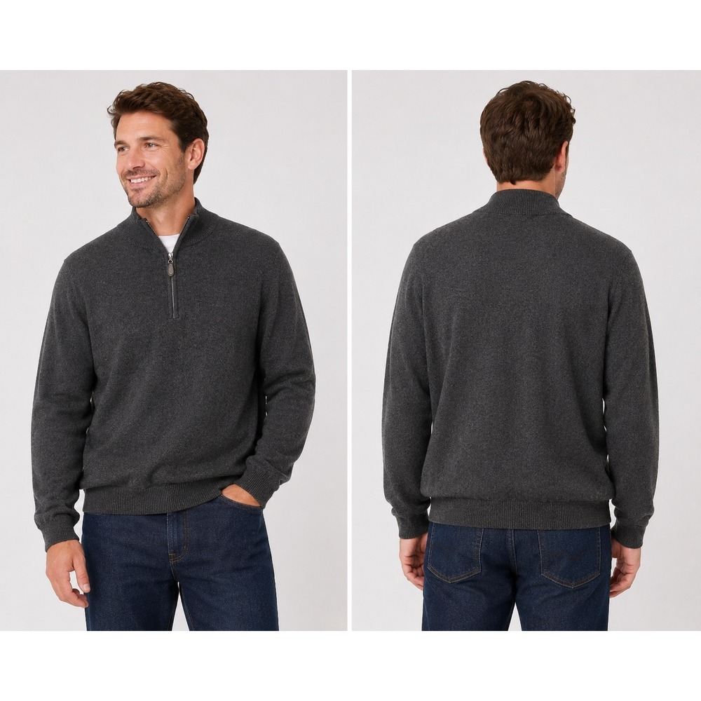 Lyle & Scott Quarter Zip Sweater Mens L Charcoal Gray Combed Academia Preppy